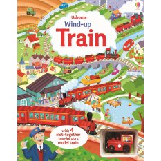 Wind-up train book with slot-together tracks